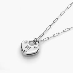 Heart Charm Lock Necklace - Silver Silver Engraved Heart Necklace For Everyday, Silver Engraved Heart Necklace For Everyday Wear, Everyday Silver Engraved Heart Necklace, Everyday Engraved Silver Heart Necklace, Silver Engraved Initial Pendant Heart Necklace, Sterling Silver Heart Charm Necklaces With Initials, Silver Heart Necklace With Initial Pendant, Silver Sterling Silver Heart Necklace With Initial Pendant, Silver Heart Initial Pendant Necklace