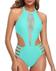 Look and feel your best in this elegant high neck halter cutout monokini one piece mesh swimsuit, perfect for any beach or tropical getaway.Features: Swimwear Type: one piece Style: elegant, flattering, sexy Fabric: 82% nylon, 18% spandex Top Type: push up bra Closure: hook closure Neckline: high neck Back Style: low back Chest Pad: removable padded Color: aqua Decoration: cut out, mesh, halter Bottom Style: high leg Garment Care: hand wash Flattering Bathing Suit, Mesh Swimsuit, Cutout One Piece, High Neck Swimsuits, High Neck Halter, Halter Swimwear, Swimsuit Material, Spandex Top, Monokini Swimsuits