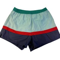 TT REFER TO PHOTOS FOR MEASUREMENTS. Features: * Style: Surfer / Retro * Decade: 1980's * Type: Swim Trunks * Swim Trunks * Summer * Color Block * Made in China * Machine Wash Size: Mens L Condition: Pre-Owned Good Excellent Vintage condition. They are slightly faded. Retro Blue Bottoms For Poolside, Retro Color Block Bottoms For Summer, Retro Blue Beach Shorts, Retro Blue Shorts For The Beach, Green Color Block Casual Shorts, Casual Green Color Block Shorts, Green Casual Color Block Shorts, Retro Blue Bottoms For Beach Season, Blue Color Block Shorts For Beach