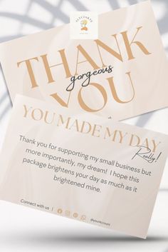 two thank cards with the words thank you made my day printed on them and attached to each other