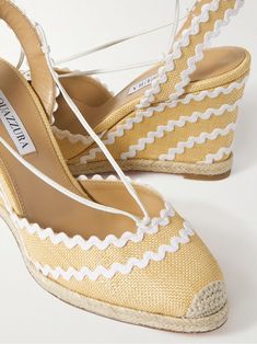 AQUAZZURA Ric Rac 85 raffia wedge espadrilles | NET-A-PORTER Wedge Espadrilles, Ric Rac, Fashion Heels, Net A Porter, Wedge Heels, Women Collection, Espadrilles, Porter, Knot