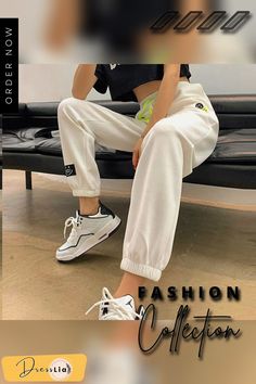 Autumn Korean Fashion Sweatpant Women Black Loose Casual Sport Trousers Drawstring High Wasit Lady Pants Street Wear New White Baggy Joggers, Trendy White Sweatpants With Drawstring, Casual White Wide Leg Joggers, White High Waist Pants With Drawstring, White High Waist Drawstring Pants, High Waist White Drawstring Pants, Casual White Wide-leg Joggers, Trendy High-waisted Leisure Sweatpants, Trendy High-waisted Sweatpants For Leisure