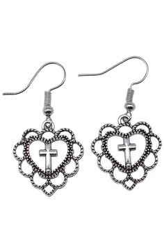 heart cross earrings goth grunge aesthetic boogzel clothing png