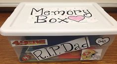 a memory box with stickers on the lid that says r p d d dad