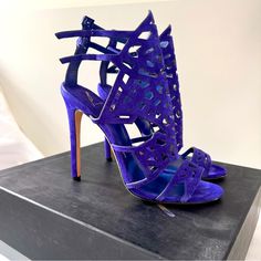 Brian Atwood Laplata Strappy Suede Sandals Purple (Blue-Ish To Me) Material : Suede - Laser Cut Original Price : $425 Condition: Like New, Worn A Handful Of Times Height: 4.75” Comes With Dust Bag And Original Box. Luxury Purple Open Toe Sandals, Designer Purple Open Heel Sandals, Designer Purple Open Toe Heels, Luxury Purple Sandals With Open Heel, Designer Purple Open Toe Sandals, Luxury Round Toe Purple Sandals, Luxury Purple Round Toe Sandals, Luxury Purple Sandals With Round Toe, Designer Purple Sandals For Summer