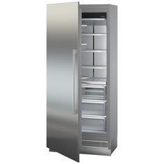 a stainless steel refrigerator with its door open