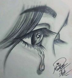 a drawing of a woman's eye with tear coming out of her iris brows