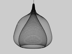 a black and white photo of a wire hanging light fixture on a gray background,