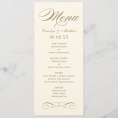 Elegant Ivory Antique Gold Scroll Wedding Monogram Menu  Zazzle Sweet Table Wedding, Wedding Dinner Menu, Wedding Appetizers, Wedding Monogram, Menu Card, Wedding Dinner, Ivory Wedding, Wedding Catering