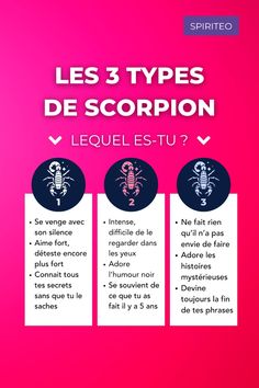 three types of scorpions with the words les 3 types de scorpion in french and english