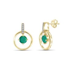 JewelersClub 1.00 Carat T.G.W. Emerald And White Diamond Accent 14k Gold Over Silver Stud Earrings, Women's Hoop Earrings For Anniversary With May Birthstone, Anniversary Hoop Earrings With May Birthstone, Round Green 14k Gold Earrings, Green 14k Gold Round Earrings, Green Hoop Jewelry For Formal Occasion, Green Hoop Jewelry For Formal Events, Round Emerald Earrings For Anniversary, Emerald Jewelry With Matching Earrings For Anniversary, Anniversary Emerald Jewelry Set With Matching Earrings