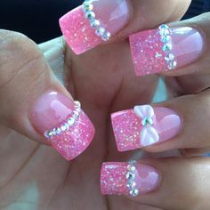 Nails With Bows, Bow Nail Art, Barbie Nails, Fancy Nail Art, Manicure Gel, Nails Tumblr, Diy Nail Designs, Ideas Nails, Neon Nails