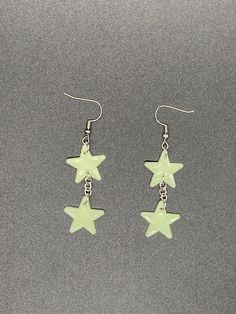 Glow in the dark earrings, glow in the dark stars, star earrings, universe earrings, glow earrings, thick chain earrings, girls night out, disco night, alien earrings Cute Dangle Earrings With Star Charm, Star Earrings Y2k, Glowing Earrings, Alien Earrings, Glow In The Dark Earrings, Cheap Green Star-shaped Earrings, Dark Earrings, Disco Night, Glow Stars