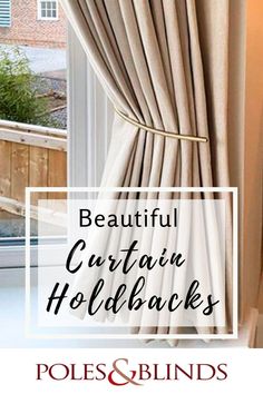 Metal curtain holdback in brass Curtain Holdbacks Ideas, Small Porch Decorating, Curtain Holdback, Small Porch, Beautiful Range, Small Porches