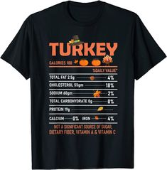 a black t - shirt with an image of turkey and calories in the middle