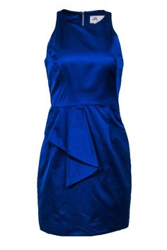 Current Boutique-Milly - Royal Blue Sheath Dress w/ Asymmetrical Flounce Sz 6 Elegant Royal Blue Mini Dress For Prom, Blue Dress With Ruffles And Asymmetrical Neckline, Chic Royal Blue Prom Dress, Blue Asymmetrical Neckline Dress For Work, Blue Dress With Asymmetrical Neckline For Work, Elegant Royal Blue Mini Dress For Formal Occasions, Blue Asymmetrical Hem Dress For Work, Asymmetrical Blue Prom Dress, Blue Asymmetrical Prom Dress