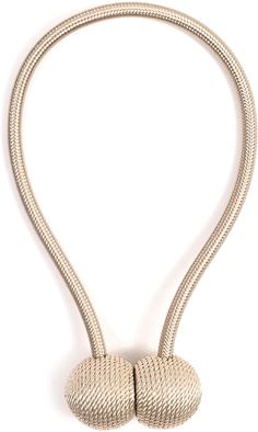 a white necklace with two round beads on it