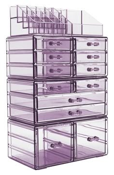 the drawers are stacked high on top of each other and have multiple compartments for storing items