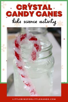 a jar with candy canes in it and the words crystal candy canes kids science activity