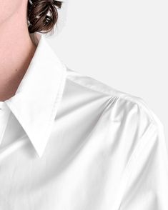 Jil Sander Heavy Organic Cotton Poplin Long Sleeve Shirt in White. This shirt features a pointed collar, button closure, a classic yoke and single button cuffs. Jil Sander, Cotton Poplin, Long Sleeve Shirt, Sleeve Shirt, Long Sleeve Shirts, Organic Cotton, Collar, Long Sleeve, White