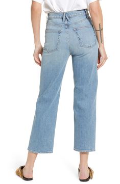 Stonewashed Italian denim brings chic vintage style to handcrafted straight-leg jeans that sit super-high on the waist. 27 1/2" inseam, 15 1/2" leg opening; 12 1/2" front rise; 15 1/2" back rise (size 29) Zip fly with button closure Five-pocket style 98% cotton, 2% elastane Machine wash, tumble dry Made in the USA of imported fabric Women's Clothing Chic Vintage, Vintage Chic, Straight Leg Jeans, Leg Jeans, Mom Jeans, Vintage Style, Straight Leg, High Waist, Women's Clothing