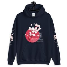 Japanese Blossom Hoodie, Cherry Blossom Hoodie, Aesthetic Hoodie, Japanese, Aesthetic, Aesthetic Clothing, Yami Kawaii, Flowers, Japanese Everyone needs a cozy go-to hoodie to curl up in, so go for one that's soft, smooth, and stylish. It's the perfect choice for cooler evenings! * 50% cotton, 50% polyester * Double-lined hood * Double-needle stitching throughout * Air-jet spun yarn with a soft feel and reduced pilling * 1x1 athletic rib knit cuffs and waistband with spandex * Front pouch pocket Spring Harajuku Hooded Sweatshirt, Spring Harajuku Hoodie With Drawstring Hood, Harajuku Hoodie With Drawstring Hood For Spring, Harajuku Style Hoodie With Graphic Print For Spring, Harajuku Style Graphic Print Hoodie For Spring, Spring Harajuku Hoodie For Streetwear, Spring Harajuku Crew Neck Hoodie, Aesthetic Winter Hoodie Sweatshirt, Winter Aesthetic Hooded Hoodie