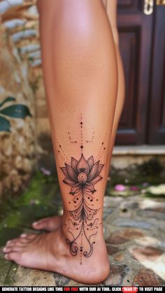 a woman's leg with a tattoo on it and a flower in the center