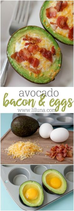 avocado bacon and eggs in muffin tins