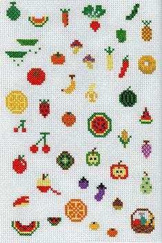 cross stitch pattern with fruits and vegetables on it