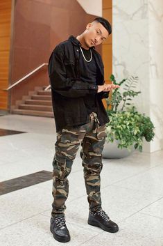 Hunter Cargo Pants - Camo | Fashion Nova, Mens Pants | Fashion Nova Cargo Styles Men, Men Over 30 Fashion, Fashionova Men Outfits, Male Concert Outfit Ideas, Mens Camo Outfit, Classy Outfits Men Casual Simple, All Black Fits Street Styles, Urban Outfits Men Street Fashion, Army Outfit Men