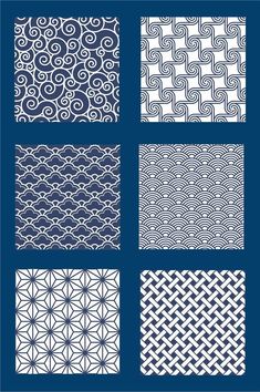 four different patterns in blue and white