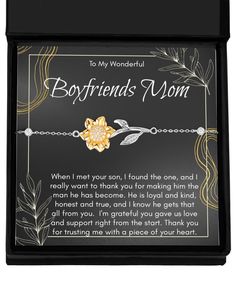 a box with a poem on it that says boyfriend's mom and is attached to the