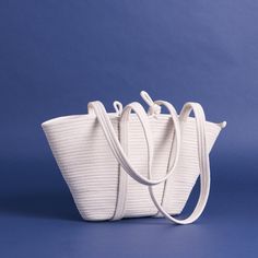 Plain Rope Market Bag — APPRVL White Handmade Bucket Beach Bag, Eco-friendly White Bucket Bag With Double Handle, White Basket Bag For Spring, White Eco-friendly Double Handle Bucket Bag, White Basket Straw Bag For Daily Use, White Basket Bucket Bag For Vacation, White Basket Beach Bag For Spring, White Large Capacity Beach Bag In Bucket Shape, White Handwoven Bucket Bag Tote