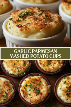 garlic parmesan mashed potato cups with text overlay