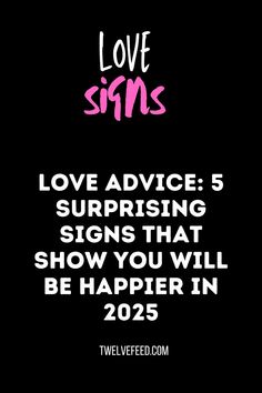 the words love signs are written in pink and black on a black background with white lettering