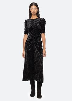 Cailyn Dress Crushed Velvet Dress, Sea Ny, Velvet Midi Dress, Black Tank Dress, Ruched Midi Dress, Mid Dresses, Engineered Garments, Ruched Dress, Crushed Velvet