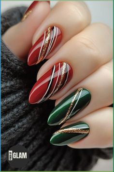 Get into the holiday spirit with these festive red and green Christmas nails! 🎄❤️💚 Whether you're going for a chic acrylic design or a fun and easy DIY look, these nail ideas will make your holidays merry and bright. From classic candy cane stripes to elegant holly designs, there's a style for everyone to rock this season. Show off your Christmas cheer with beautiful red and green nails that are perfect for all your holiday festivities! Nude Cat Eye Nails, Green Christmas Nail Ideas, Green Christmas Nail, Green Christmas Nails, Candy Cane Nails, Dark Green Nails, Red And Green Christmas, Solid Color Nails