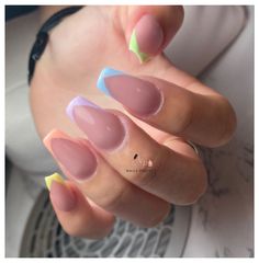 French Nails Color, Pastel French Nails, French Tip Acrylic Nails, Summer Acrylic Nails