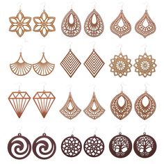 Vintage Statement Earrings, Laser Cut Wood Crafts, Laser Cut Earrings, Costume Jewelry Earrings, Gravure Laser, African Jewelry, Wooden Earrings, Wood Earrings, Bijoux Diy