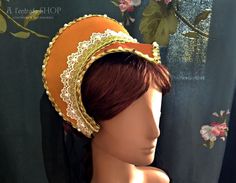 CUSTOME MADE 1-2 WEEKS ethan Renaissance headpiece that calls French Hood typical for 16th century costumes. It was popular with Tudor gowns in first part of 16th century, in times of young Queen Elizabeth I Tudor and Anna Boleyn. Headdress looks like renaissance crown with visor and with veil. Made from textil on hard base decorated with lace, braid and beads. This renaissance headdress can be made in any color you need with different beads also. !!Dear Friends, as it handmade item and manufact Carnival Costume Headpiece With Round Crown, Carnival Costume Headpiece With Tall Crown, Tall Crown Headpiece For Carnival Costume, Handmade Crown Headpiece For Costume, Tall Crown Costume Hats And Headpieces For Carnival, Victorian High Crown Costume Hat, Fitted Costume Hat With Tall Crown, Fitted Tall Crown Costume Hats, Carnival Costume Headpiece With Structured Crown