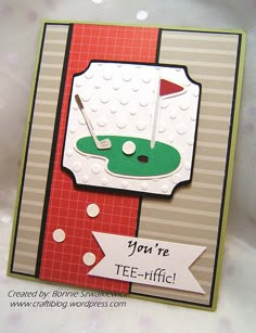 a handmade card with a golf hole on the front and you're tee - afie