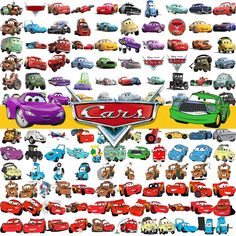 the cars movie poster is shown in multiple colors