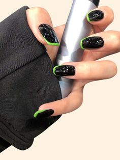 Matte Black And Green Nails, Plain Color Nails, Cartoon Nail Designs, Lime Green Nails, Concert Nails, Nail 2023, Neon Nail Designs, Opal Nails