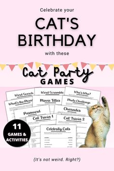 Celebrate your Cat's Birthday with these (image of Cat Party Games). It's not weird. Right? Cat Birthday Party Games, Cat Party Games, Lover Birthday Party, Cat Bday, Lets Pawty, Pet Adoption Party, Cat Lover Birthday