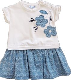 Spring Cotton Dress With Floral Applique, Blue Cotton Dress With Floral Applique, Fitted Cotton Dresses With Floral Applique, Denim Chambray Dress, Darling Dress, Soft White, Dress White, So Beautiful, Chambray