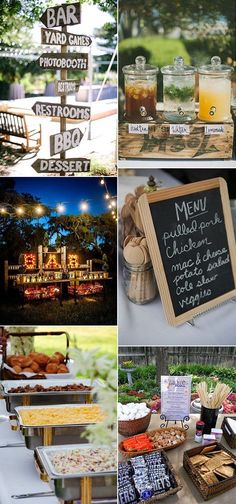 a collage of photos with food and drinks on it, including an outdoor bar