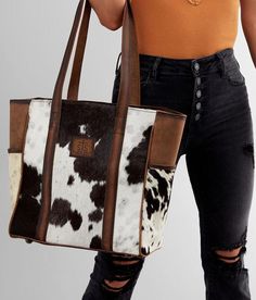 Womens Cowhide Purse Brown & White Cowhide Tote Bag Cowhide Crafts, Western Bags Purses, Make Up Cases, Western Bags, Western Bag, Big Tote Bags, Leather Handbags Handmade