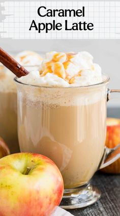 caramel apple latte with whipped cream and cinnamon on top