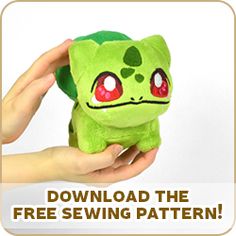 a person holding a green stuffed animal in their hand with the text, free sewing pattern