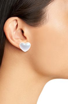 Accessorize in romantic style with these stunning heart-shaped imitation-pearl earrings. Surgical steel post back Acrylic imitation pearl Imported Lele Sadoughi, Pearl Heart, Heart Stud Earrings, Steel Post, Earrings 3, Heart Studs, Heart Earrings Studs, Romantic Style, Pearl Earrings